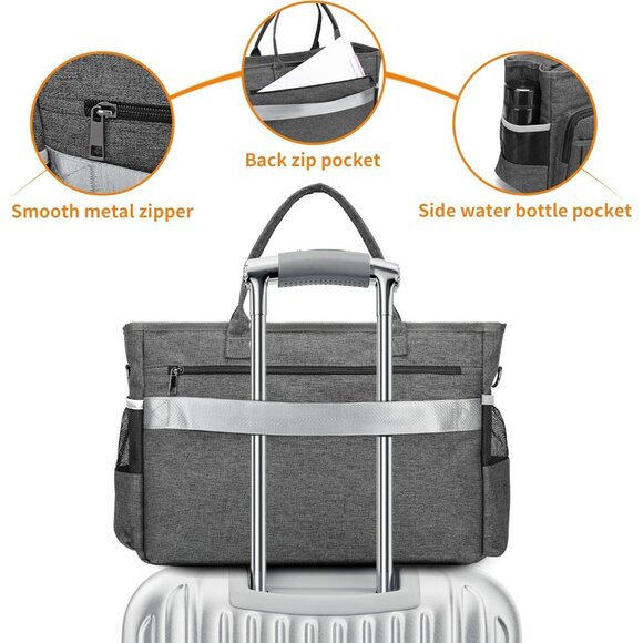 Gray Middle Size Computer Messenger Laptop Tote with 15.6'' Padded Laptop Sleeve - Picture 5 of 6